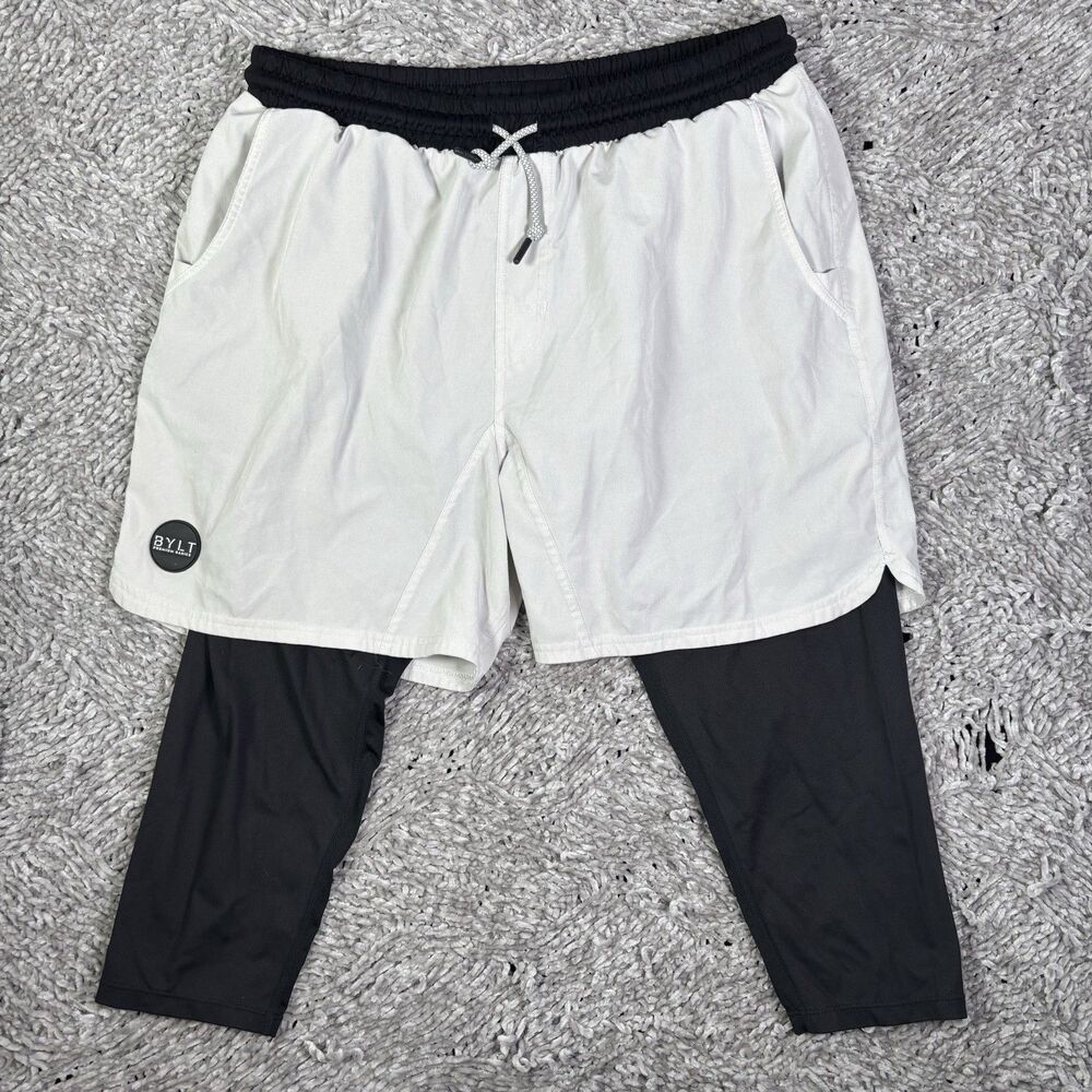 Bylt Compression Liner Shorts Mens Large White Black Stretch Activewear Training